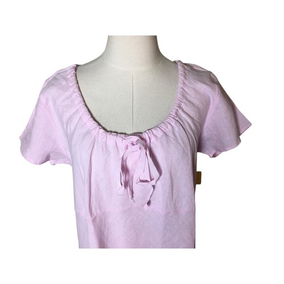 Russ Berens Top Women's Size Large Pink 100% Linen Short Sleeve Drawstring Neck - Picture 3 of 6